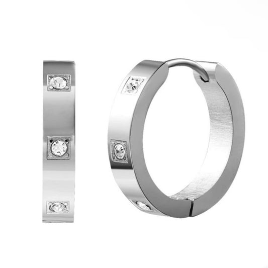 Stainless Steel hoop earrings with cubic zirconia details